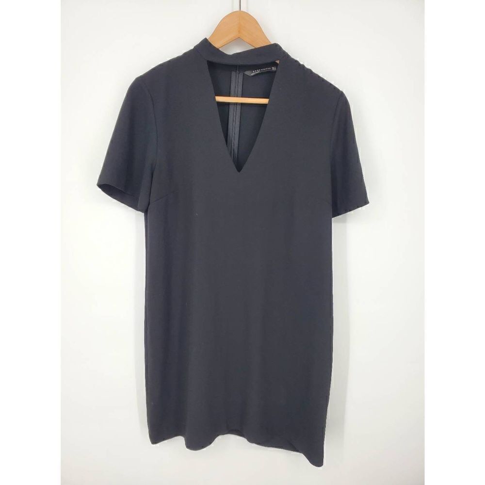 ‎Zara Women's Black Choker Mini Shift Dress Size Small